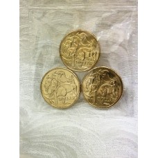 AUSTRALIA 2019 . ONE 1 DOLLAR . 1 SET x 3 COINS . WITH PRIVY MARK . A, U, S . MARKED #35